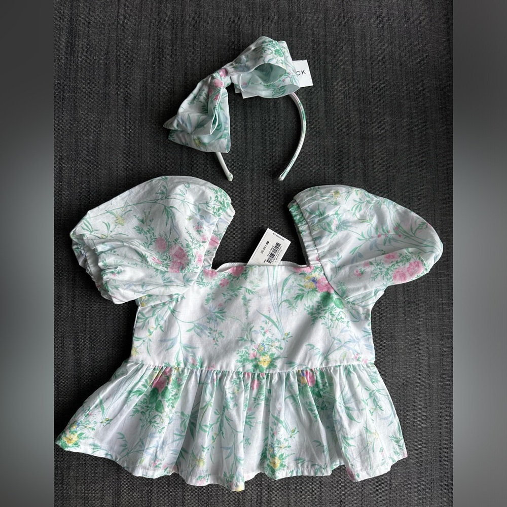 Janie and Jack, Floral Puff Sleeve Top with Matching Headband